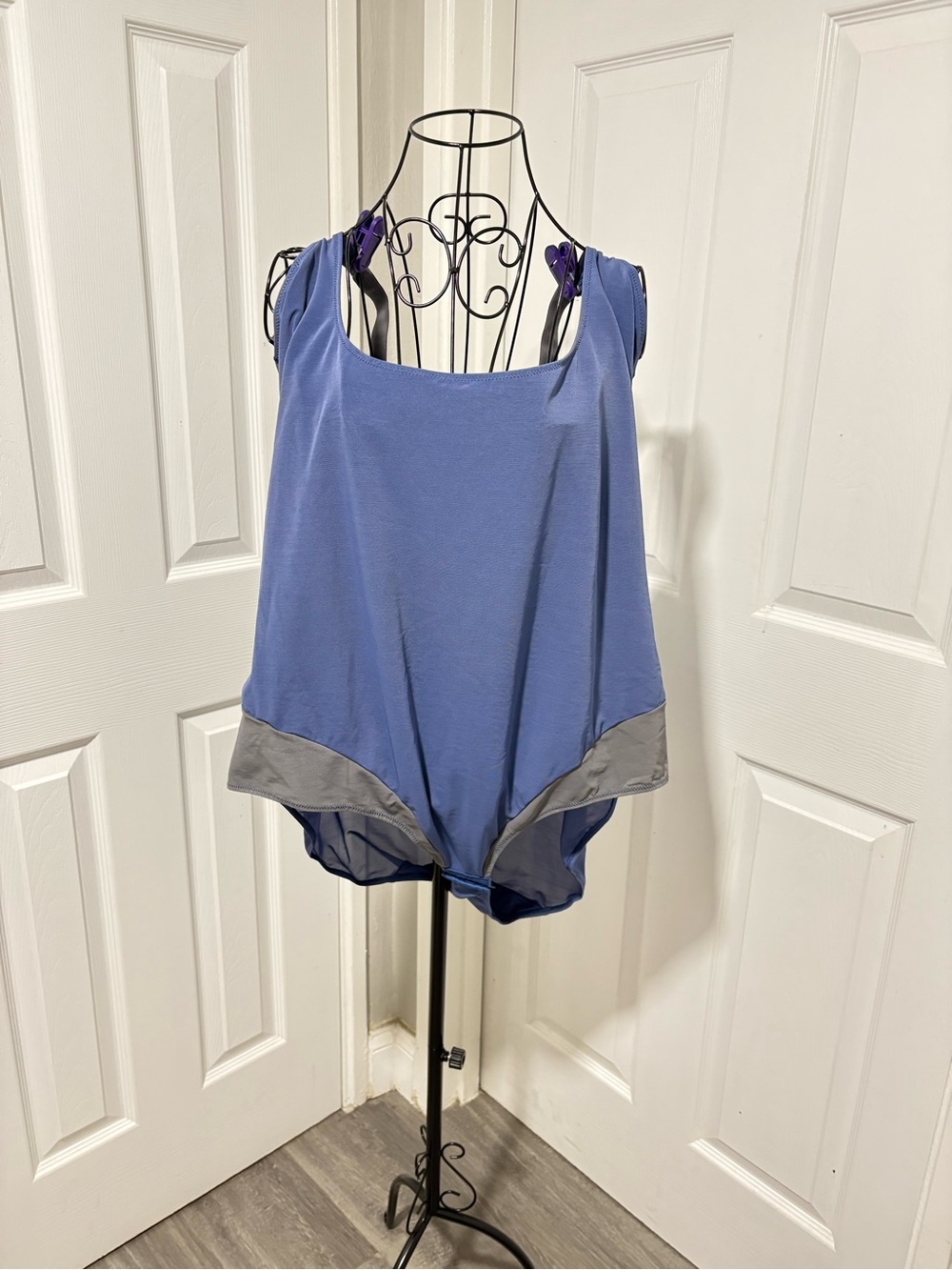 Plus Size Secret Solutions Bodybrief Power Mesh Bodysuit Firm Control Blue/Gray